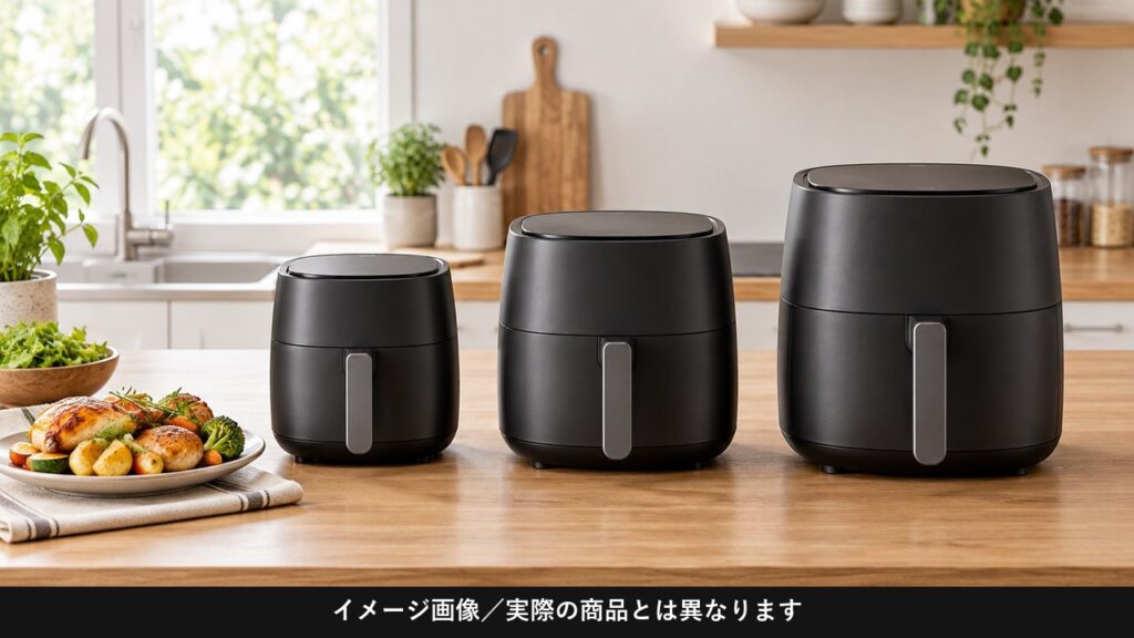 COSORIノンフライヤーの2L・4.7L・6Lを比較するイメージ画像